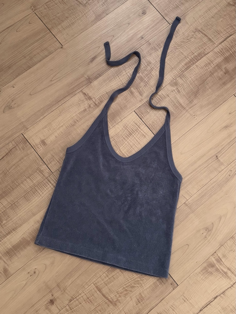 Polo by Ralph Lauren Cotton Terry Charcoal Gray Halter Tank Top Y2K